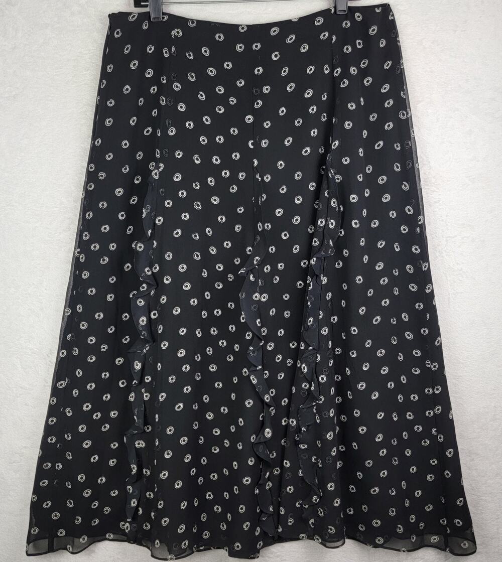 Dark Romantic 14 Silk Maxi Skirt Black White Geo Print Ruffle Zip Office Career